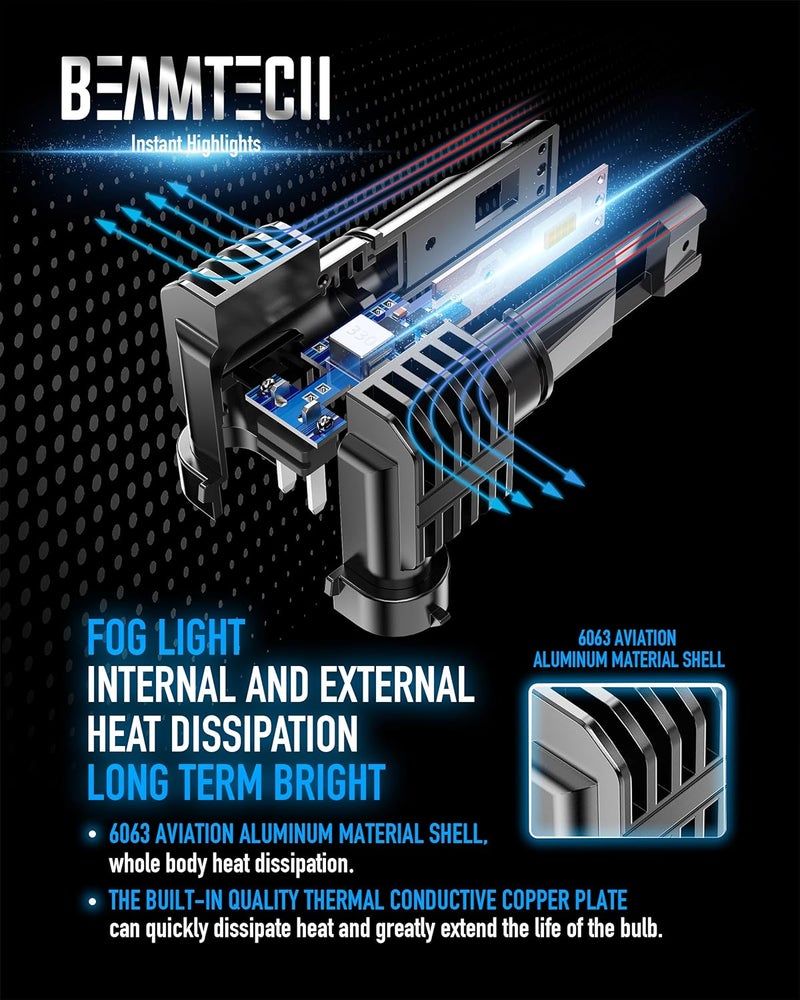 BEAMTECH H11 Bulb, H8 H9 Fog Light Fanless in Line 6500K White Pack of 2 - Image 4